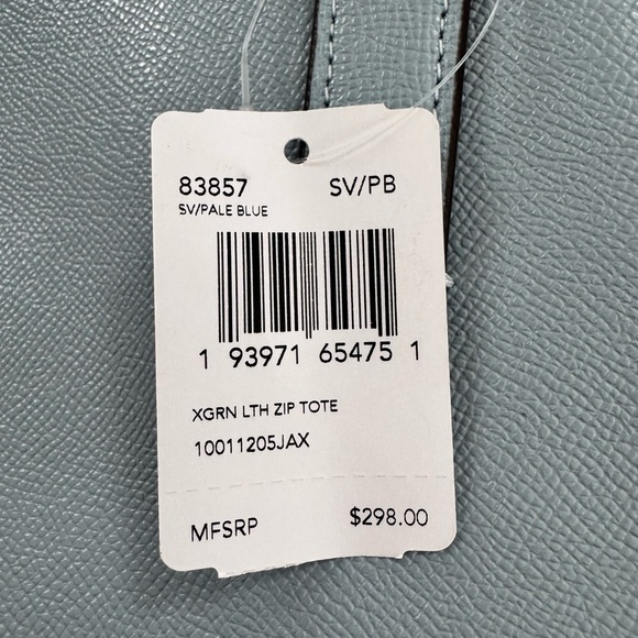 Coach Sky Blue Leather Zip Top Tote Bag - Picture 7 of 13